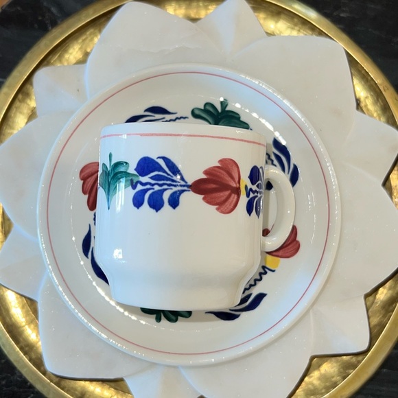 Vintage Royal Boch Boerenbont Gingham Hand Painted Cup + Saucer Made in Belgium - Picture 8 of 9